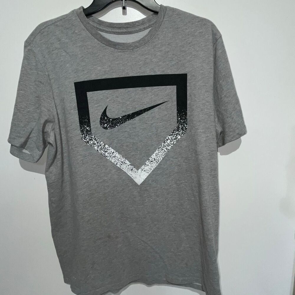 Nike Men's Heather Gray Dri-Fit Baseball Home Plate Design Graphic T-Shirt Large